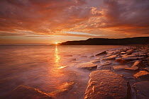 Sunset over Kimmeridge Bay, Isle of Purbeck, Jurassic Coast World Heritage Site, Dorset, England, April 2009