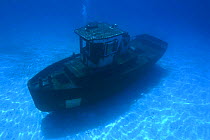 Wreck of the ''Blue Plunder'' one day after being sunk off Nassau, Bahamas. August 2007.