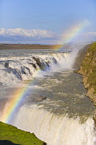 Rainbow in spray from the Gullfoss waterfall in the river Hvita, South of Langjokull glacier, SW Iceland. July 2008