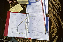 Research, tags and and tagging instruments with log book and diagrams of Great White Shark (Carcharodon carcharias) Dangerous Reef, Great Australian Bight, South Australia