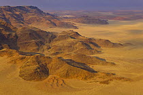 Aerial view of the Namib desert seen from a hot air balloon, Sossusvlei, Sesriem, Namib desert, Namibia, August 2008