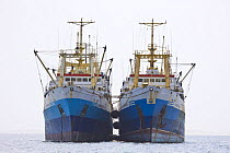 Two fishing trawlers at anchor in Walvis Bay, Namibia, Africa
