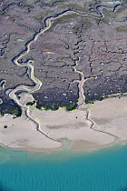 Aerial view of marshes on the coast, Baha de Cdiz Natural Park, Cdiz, Andalusia, Spain, March 2008