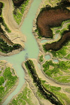 Aerial view of river in marshes at low tide, Bahía de Cádiz Natural Park, Cádiz, Andalusia, Spain, February 2009