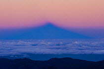 Shadow of the Teide volcano (3,718m) in a sea of clouds at sunset, Teide National Park, Tenerife, Canary Islands, Spain, December 2008