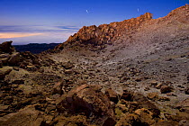 Crater of the Teide volcano at night, with the stars, Teide National Park, Tenerife, Canary Islands, Spain, December 2008