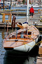 Yacht moored in marina during the 6 Metre Class World Championships. Newport, Rhode Island, USA. September 2009.