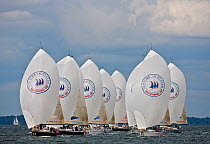 Fleet racing under spinnaker at the New York Yacht Club Invitational Regatta, Newport, Rhode Island. September 2009.