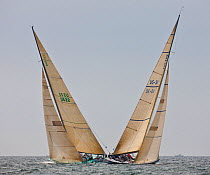 Two yachts crossing at the 12 Metre World Championships, Newport, Rhode Island, USA. September 2009.