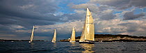 Yachts sailing near the Castle Hill lighthouse, 12 Metre World Championships, Newport, Rhode Island, USA. September 2009.