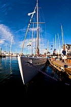 Wide angle view of yacht moored in marina. 12 Metre World Championships, Newport, Rhode Island, USA. September 2009.