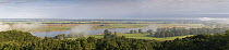 Panoramic view of the River Elbe, with mist over the water, Elbe Biosphere Reserve, Lower Saxony, Germany, September 2008, September 2008