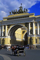 Tourist carriage waiting in Dvortsovays Square (Winter Palace Square), City of St. Petersburg, Russia, June 2007