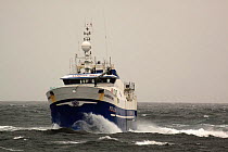 Peterhead registered stern trawler "Harvest Hope" heading for the North Sea fishing grounds. September 2009.