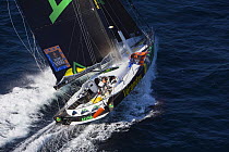 Imoca monohull "Akena Verandas", skippered by Arnaud Boissieres and co-skippered by Vincient Riou. Training for Transat Jacques Vabre, Belle Ile, Brittany, France. October 2009.