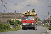 Truck carrying Poplar logs, Mohacs, Béda-Karapancsa, Duna Drava NP, Hungary, September 2008