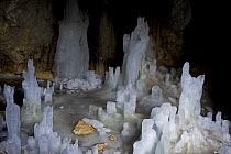 Ice forming stalagmite structures in Ledena Pecina (an ice cave) inside Obla Glava (Rounded head peak) Durmitor NP, Montenegro, October 2008