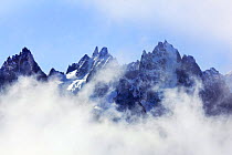 Aiguilles de Chamonix surrounded by clouds, Haute Savoie, France, Europe, September 2008
