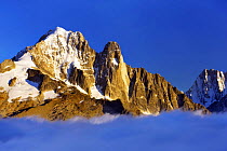 Aiguille Vert (4,122m) and Les Drus with clouds rising at sunset, Haute Savoie, France, Europe, September 2008