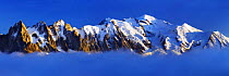 Aiguilles de Chamonix with Mont Blanc (4,810m) Haute Savoie, France, Europe, September 2008