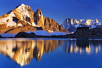 Lac Blanc with Aiguille Vert (4,122m) and Les Drus at sunset with clouds rising, Haute Savoie, France, Europe, September 2008