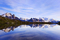 Lacs des Cheserys with Aiguille Vert (4,122m) left, Aiguilles de Chamonix with Mont Blanc (4,810m) Haute Savoie, France, Europe, September 2008