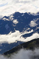 View of mountains across the the valley from Kaunergrat visitor's centre, near Fliess, Naturpark Kaunergrat, Tirol, Austria, July 2008