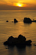 Petra tou Romiou (Aphrodite's Rock) at sunset, Pissouri Bay, near Paphos, Cyprus, March 2009