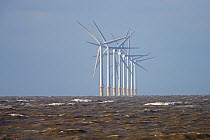 Eight wind turbines, part of an offshore windfarm, Liverpool Bay, October 2008