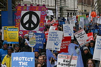The Wave, climate change march ahead of the Copenhagen climate summit, showing people carrying a variety of different signs / banners, London, UK, 5th December 2009