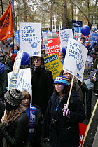 Protesters carrying signs / banners "I vote to stop climate chaos" part of 'The Wave' climate change march ahead of the Copenhagen climate summit, London, UK, 5th December 2009