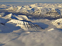 Aerial view of mountains, Svalbard, Norway, June 2009