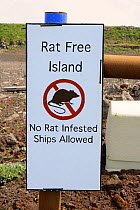 Sign prohibiting rat infested ships from landing, St George Island harbour, Pribilof Islands, Alaska, USA