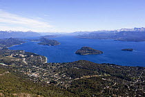 Aerial view of Lake Nahuel Huapi and the town of Bariloche, Argentina February 2009