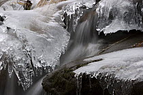 Abstract ice and running water, Bastion Falls, Catskill State Park, New York State, USA
