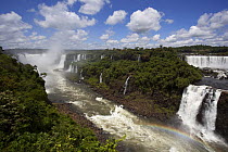 Spray rising from the waterfalls, Iguacu (Iguazu) National Park, Brazil