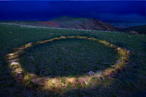Native American Teepee rings on Table Mountain near Dubois, Shoshone reserve, Wyoming, USA, May 2009