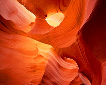 Antelope Canyon, a slot canyon with eroded sandstone patterns and rays of sunlight filtering in, Navajo Reservation, Arizona, USA