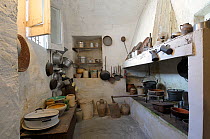 Traditional kitchen, Casa-grotta, cave house, Casalnovo Rione, Sassi di Matera, Basilicata, Southern Italy, June 2009