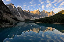 Mountains reflected in Moraine Lake, Valley of the ten Peaks, Banff National Park, Rocky Mountains, Alberta, Canada, September 2009