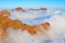 Mountains surrounded by clouds, La Caldera de Taburiente National Park, La Palma, Canary Islands Spain, March 2009