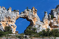 Natural rock arch at El Castillo rocks, Canyon del Ebro y Rudron, Castilla y Leon, Spain.