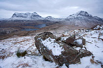 View from Stac Pollaidh towards Cul Mor and Cul Beag and North-west Scotland Geopark, Sutherland, Scotland, UK, November 2008