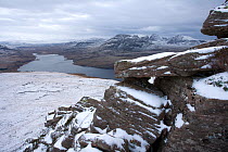 View from Stac Pollaidh towards Ben Mor Coigach and Loch Lurgainn and North-west Scotland Geopark, Sutherland, Highlands, Scotland, UK, November 2008