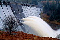 Outfall from hydroelectric Laggan Dam, Lochaber, Scotland, UK, February