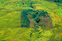 Aerial view of fenced enclosure surrounded by grazed hillside, Glen Loy, Argyll, Scotland, July