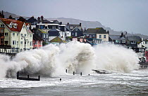 Storm battering seafront, Lyme Regis, Jurassic Coast World Heritage Site, Dorset, England, November 2005