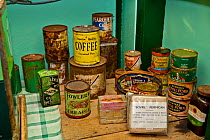 Old tins of food in food locker preserved at  Port Lockroy British base, Antarctica
