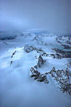 Aerial view of snow covered mountains, South Georgia, Antarctica, December 2006