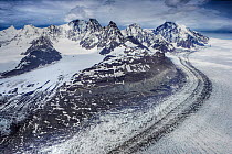 Aerial view of the top of Neumayer Glacier showing moraine, South Georgia, Antarctica, December 2006